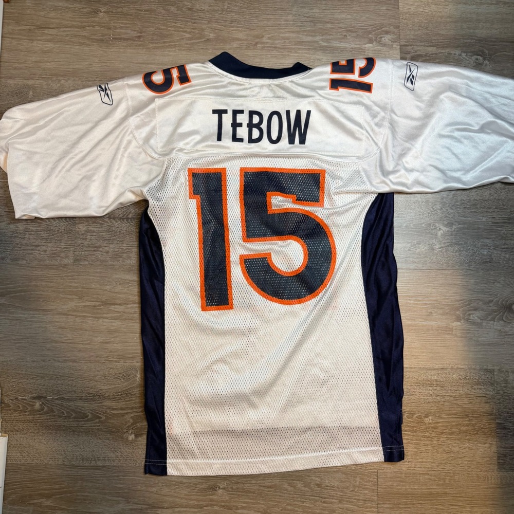 Reebok NFL Denver Broncos Tim Tebow 15 Jersey Mens Small White Away Football RBK